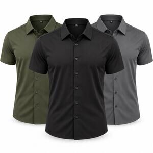 TrueForm Men's XL Muscle Fit Dress Shirts 3 Pack Black Olive Gray Stretch NWT